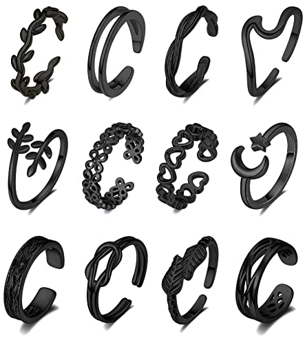 KOHOTA 12PCS 18K Gold Plated Adjustable Toe Rings for women Summer Beach Open Toe Rings Set Flower Arrow Tail Pinky Band Rings Barefoot Foot Jewelry