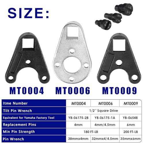Image of Outboard Trim Tilt Pin Wrench Tools Set MT0004 & MT0006 & MT0009 fit for Yamaha Suzuki Johnson Evinrude, Remove Trim /Tilt Caps or Seals on Hydraulic Steering Cylinders (3 sets)