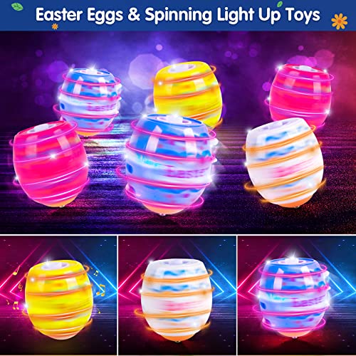 Vatos Easter Toys Eggs for Kids - 6 Pack Lighting & Spining & Singing Plastic Colorful Easter Toys Egss, Easter Basket Stuffers Party Favors Easter Toys Gifts for Kids 3+ Boys Girls
