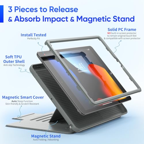 Image of SEYMAC stock Case for iPad 9th /8th /7th Generation 10.2'', Full-Body Drop Protection,[Stitched Slim Pencil Sleeve],Strong Magnetic Auto Sleep Case, Absorbing Multi-Angles Stand, Card Slot- Gray