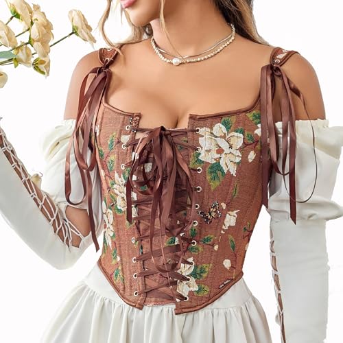 Women Renaissance Corset-Top Vintage Butterfly Flower Bustier Shapewear Lace Up Cincher Bodysuit Overbust Bodyshaper2