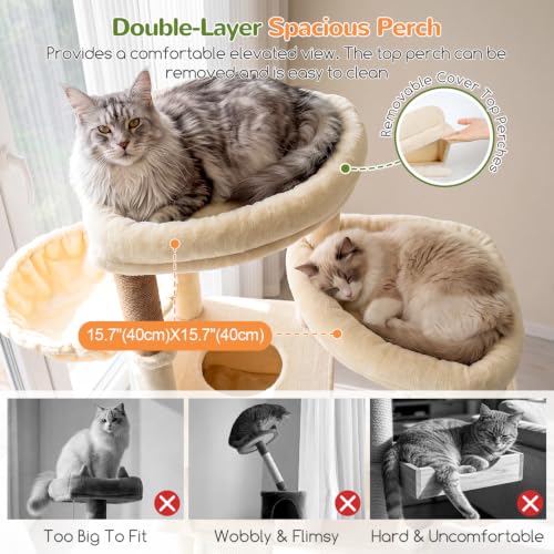 Image of Globlazer Sturdy Cat Tower for Indoor Cats 20lbs, 76in, S76E, Beige