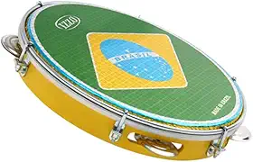 Pandeiro Izzo 10' ABS Amarelo com Pele Bandeira do Brasil Corpo Leve e Resistente 6 Afinadores 5 Pares de Platinelas Flandres
