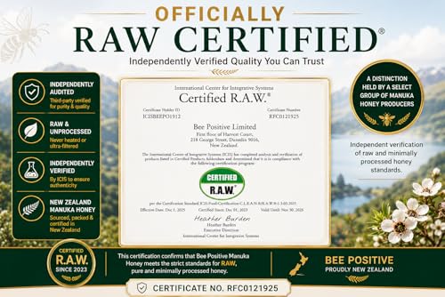 Image of Certified MGO 400+ RAW Manuka Honey | Premium Grade 13+ | 100% Natural Pure Organic New Zealand Honey | Unprocessed & Unpasteurized | Packed in New Zealand by BEE POSITIVE | 250g (250G)