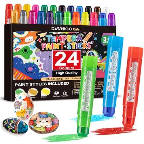 24 Colors Tempera Paint Sticks Washable Paint Sticks for Kids Non-Toxic 90s Quick Drying Allergen Free and High Coverage Solid Tempera Paint Stick Ideal Gifts for Kids and Toddlers