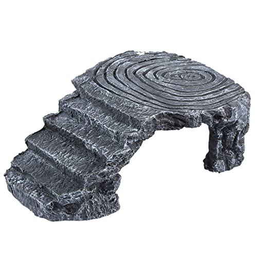 NOLITOY タートル テラス 蛇 水生の 亀の家 フィーダー 蛙 水族館ライト 爬虫類 水槽の装飾 空気 人工魚 カメ 水族館のプラットフォームロック ドック 生息地 Dark Grey 樹脂