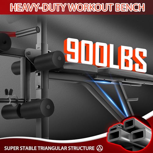 OPPSDECOR Weight Bench Set with Squat Rack, Olympic Workout Bench with Barbell Rack, Adjustable Incline Decline Bench, Professional Bench Press Set with Preacher Curl, Leg Developer and Detachable - Thumbnail 2