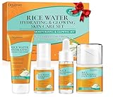 Skin Care Set,4Pcs Women Teen Glass Skincare w/Korean Rice Extract,Hydrate Glow Repair Anti-Aging Facial Routine Mini Kit Self Care Gifts for Women Mom Wife Teens Teenage Girl Airplane-Friendly Sizes
