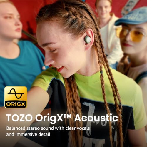 Image of TOZO A1 Mini Wireless Earbuds Bluetooth 5.3 in Ear Light-Weight Headphones Built-in Microphone, IPX5 Waterproof, Immersive Premium Sound Long Distance Connection Headset with Charging Case, Green
