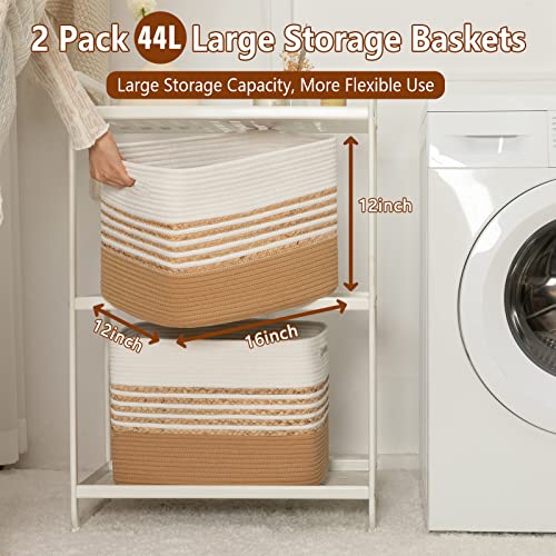 Sixdove Baskets 2 Pack, Large Storage Baskets For Organizing, Luandry Basket For Closet,Cotton Rope Blanket Basket For Storage, Toy Storage Basket For Living Room, Laundry Room, Bedroom-Brown #TOP1