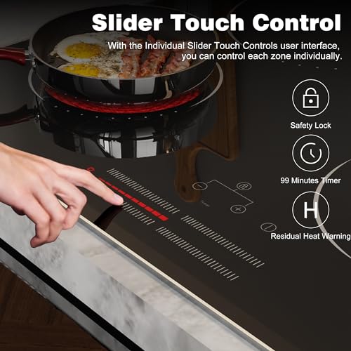Image of Hobsir 24 Inch Electric Cooktop 4 Burner 6000W, 24 inch Radiant Electric Stove Top, Built-in Ceramic Stove Top with Sliding Control, Timer, Safety Lock, 9 Power Levels, 220V-240V Hard Wire (No Plug)