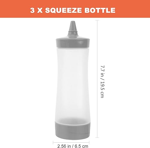 Miniatura 9 de UPKOCH 3 botellas de plástico para condimentos de chorro para salsa de tomate y mostaza, recipientes para condimentos de cocina (gris)