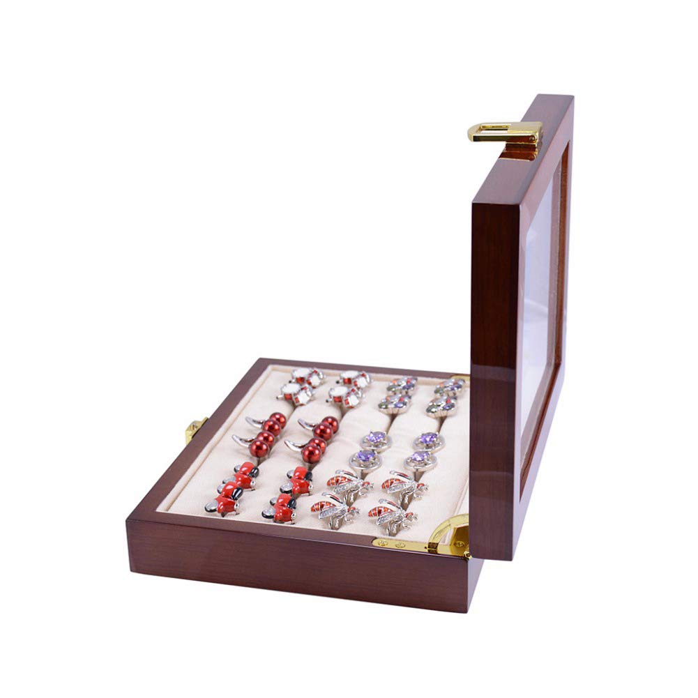 MISETAMISETA Glass Cufflinks Box for Men Painted Wooden Collection Display Box Storage 12pairs Capacity Rings Jewelry Box