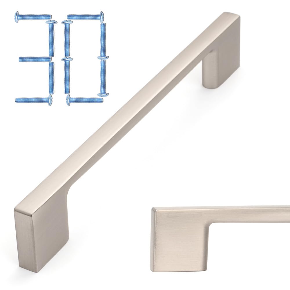 KOOFIZO 30 Pack 5 Inch Brushed Nickel Kitchen Cabinet Pulls Stain Nickel Cabinet Handles Silver Cabinet Hardware for Kitchen Cabinets Drawer P01 Dresser Cupboard Bedroom Bathroom