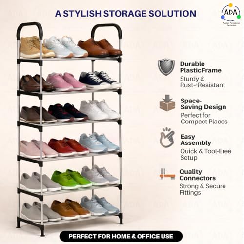Image of ADA Premium Multipurpose Shoe Rack | 6-Tier Shoe Storage Organizer, Compact Space Saver, Sturdy & Durable Rack for Entryway, Living Room, Bedroom & Closet - Black & Grey