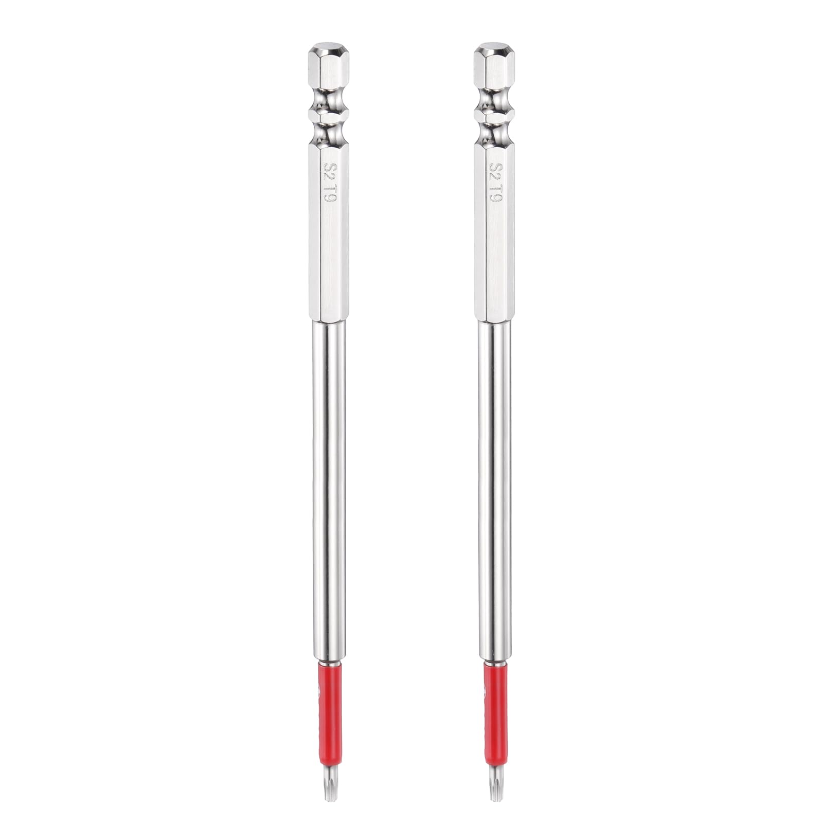 sourcing map 2pcs TT9 Torx Head Screwdriver Bit 1/4" Hex Shank 150mm Long Magnetic Tamper Proof 6 Point Star Drill Bits S2 Steel Industrial Power Screwdrivers with Hole Tip