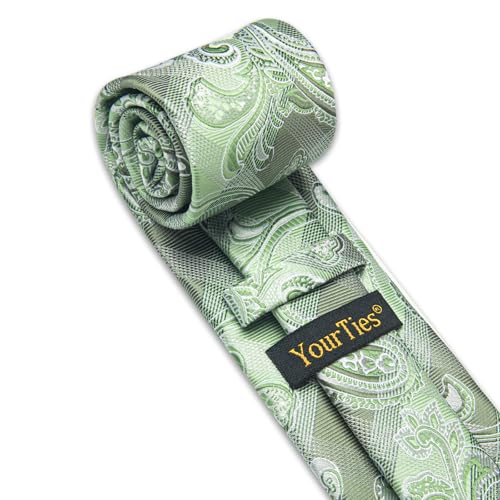 Image of YourTies Silk Paisley Floral Tie and Pocket Square Cufflinks with Lapel Pin Sets for Men 5PC Wedding Party