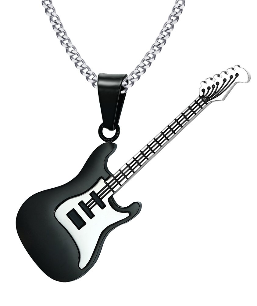Rinspyre Men's Stainless Steel Rock Punk Electric Guitar Bass Pendant Necklace with Free Chain
