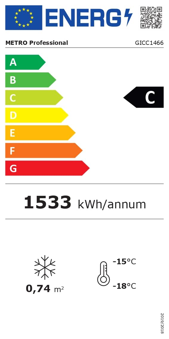 METRO Professional Tiefkühlvitrine GICC1466, 447 L, Tiefkühltruhe mit Glasschiebetür, 7 Ablagekörbe, Türschloss, Temperaturalarm, Rollen, Weiß