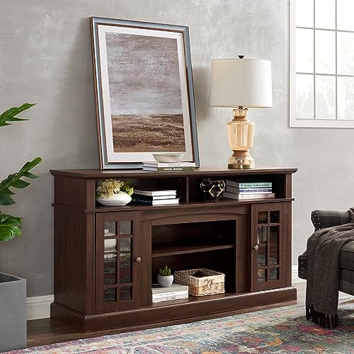 58" Farmhouse Entertainment Center: Espresso Wood TV Stand for 60 Inch TV | Rustic Tall TV Console for Living Room with Storage Cabinet and Adjustable