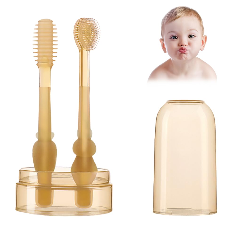 SNOWIE SOFT® Baby Oral Cleaning Brush 2 In 1 Toothbrush Tongue Brush Bpa Free Soft Silicone Bristle Oral Care Toothbrush For Baby 6 Month To 24 Months