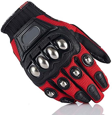 Steel Outdoor Reinforced Brass Knuckle Motorcycle Motorbike Powersports Racing Textile Safety Gloves (Red, Medium)