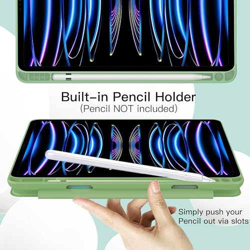 Image of TGK Rotating Case for iPad Pro 12.9 inch (2022 /2021 /2020 /2018, 6th /5th /4th /3rd Gen) with Pencil Holder 360 Degree Rotation Protective Trifold Stand Cover Clear Back (Mint Green)