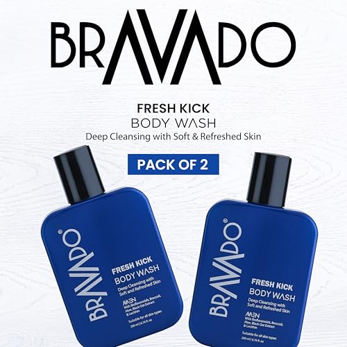Image of BRAVADO Fresh Kick Body Wash (Pack of 2) Value Pack | Deep Cleansing Shower Gel for Men | Hydrating Body Wash Removes Sweat Dirt & Pollution | 200ml Each