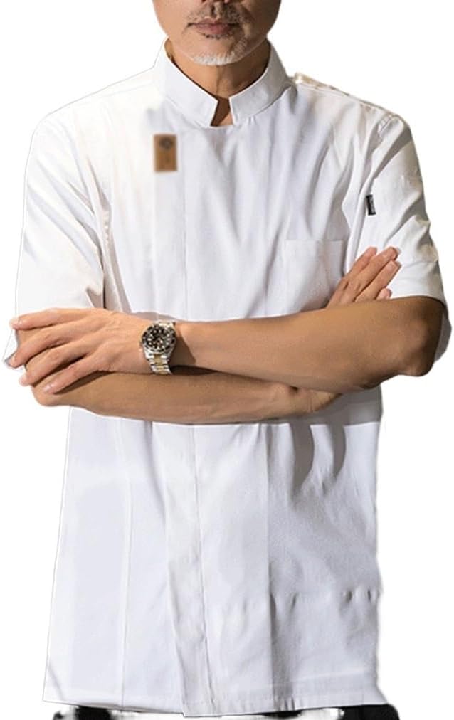 Unisex Chef Coat Mens Womens Kitchen Work Uniform Short Sleeve Cook Jacket Lightweight Button Chef Uniform