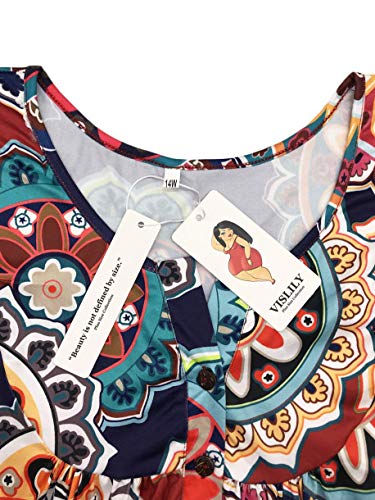 Women's Plus Size Tops Floral Print Henley Shirt Buttons Up Blouses Tunic F 14W