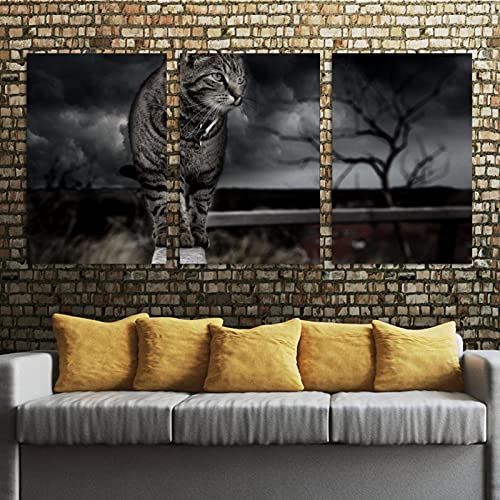 Toile Mur Art Chat Solution Décoration Murale Salon Prêt à Accrocher Triptyque - 5