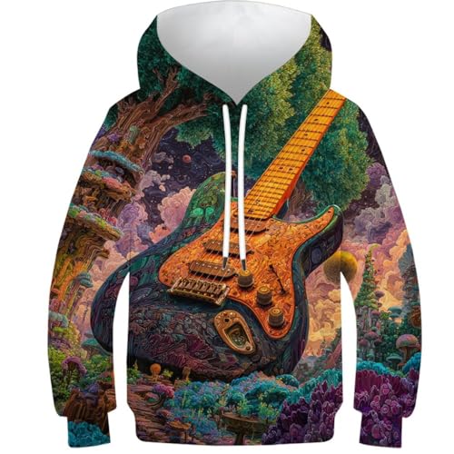 Sweat à Capuche Unisex Fantasy Forest Guitar pour Enfant 10-12 Ans