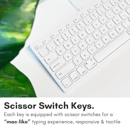 Image of Macally USB Wired Keyboard for Mac and Windows PC - Plug and Play Apple Keyboard with 78 Scissor Switch Keys and 13 Shortcut Keys - Compact & Small that Saves Spaces and Looks Great - White
