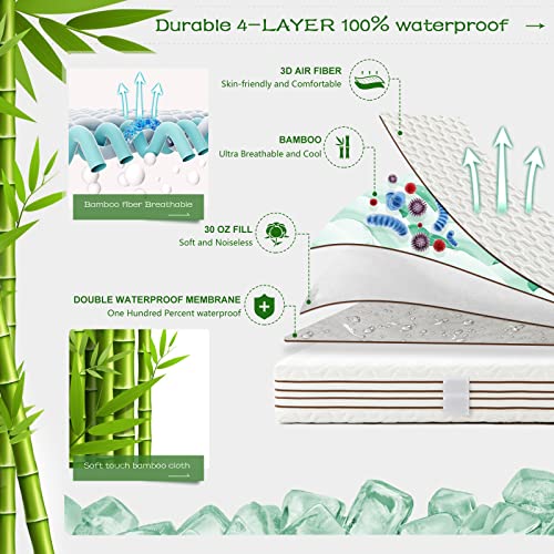 GRT Cal King Waterproof Mattress Protector Rayon Bamboo - 3D Air Fiber Cooling Mattress Protector Cover, Breathable Mattress Pad Noiseless 8''-21'' Deep Pocket Machine Washable