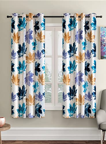 Image of Home Sizzler 2 Pieces 3D Maple Eyelet Polyester Window Curtains - 5 Feet, Blue