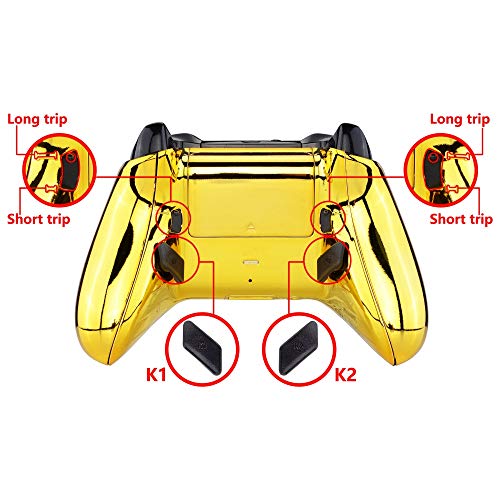 Image of eXtremeRate Chrome Gold Lofty Programable Remap & Trigger Stop Kit, Upgrade Boards & Redesigned Back Shell & Side Rails & Back Buttons & Trigger Lock for Xbox One S /X Controller Model 1708