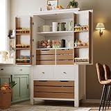 Qsddk Küchenschrank, Buffetschrank Küchenschränke mit Zwei Türen und fünf Schubladen, Küchenbuffet Buffetschrank, 80x40x140 cm, Weiß