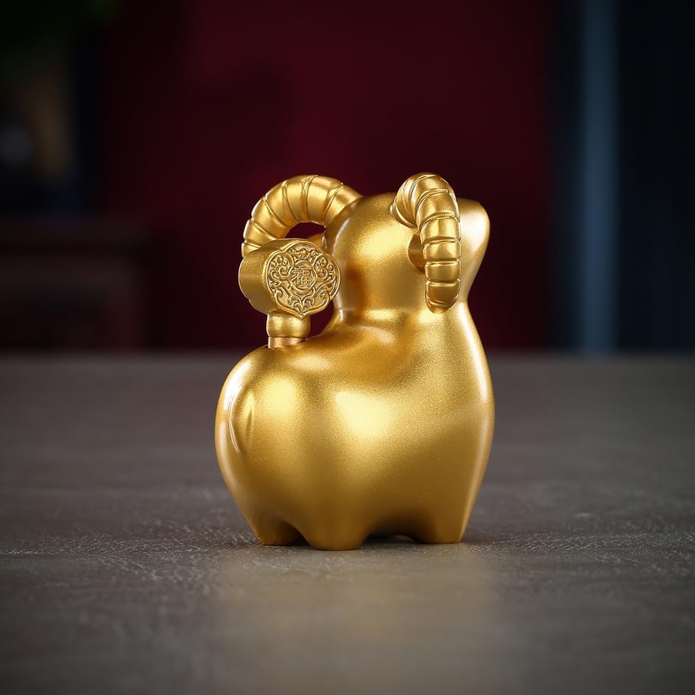 Mosiężna figurka kozy z symbolem zodiaku, złota figurka kozy z wirującym, wirującym zamkiem, chińska rzeźba feng shui dla bogactwa i sukcesu, prezenty przynoszące szczęście