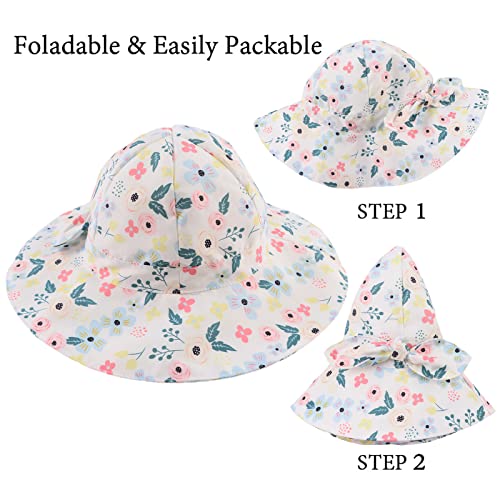 Zsedrut Baby Girls Sun Protective Hat Wide Brim Summer Bucket Cap Girls Sun Cap 0-4Years Old (Floral,17.3"(0-3 Months)) #TOP4