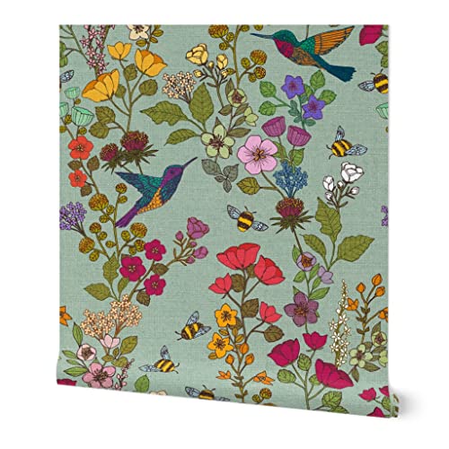 Spoonflower Peel & Stick Wallpaper 12Ft X 2Ft - Hummingbird Victorian Garden Traditional Chinoiserie Custom Removable Wallpaper #TOP5