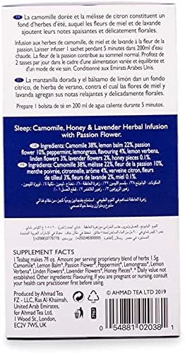 Miniatura 7 de Ahmad Tea Bolsitas de té de hierbas, manzanilla, miel y lavanda 'Sleep' con beneficios naturales, 20 unidades (paquete de 1), descafeinado y sin