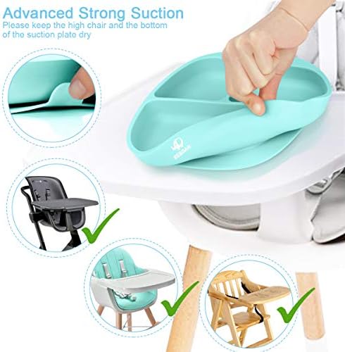 BEBOAN Silicone Divided Plate, Upgraded Non Slip Suction Plates,100% BPA-Free Feeding Dishes, Baby Toddler Plate Fits for Most High Chair (Light Green)