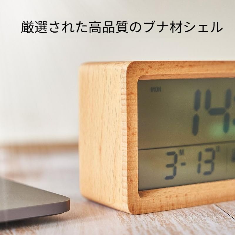 Amazon.co.jp: 【Jexiro】天然木製デジタル置き時計 温度湿度日付表示