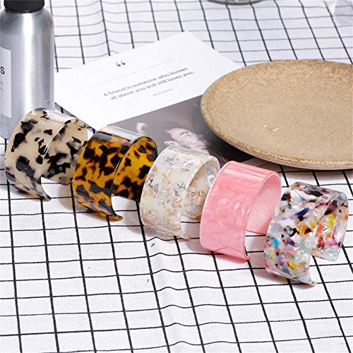 Tortoise Wide Cuff Bangles Acrylic Resin Open Bangle Bracelets Adjustable Colorful Acetate Decoration Floral Leopard Print Statement Bracelets For Women Girls Female Charm Party Jewelry-Pink #TOP4