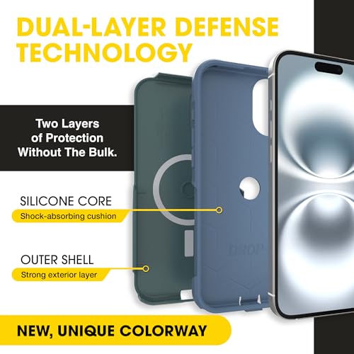 Image of OtterBox iPhone 16 Plus (Only) - Commuter Series Case - Built-in MagSafe - Thin, Dual-Layer, Pocket-Friendly, Port Cover - Saltwater Breeze (Sage /Blue)