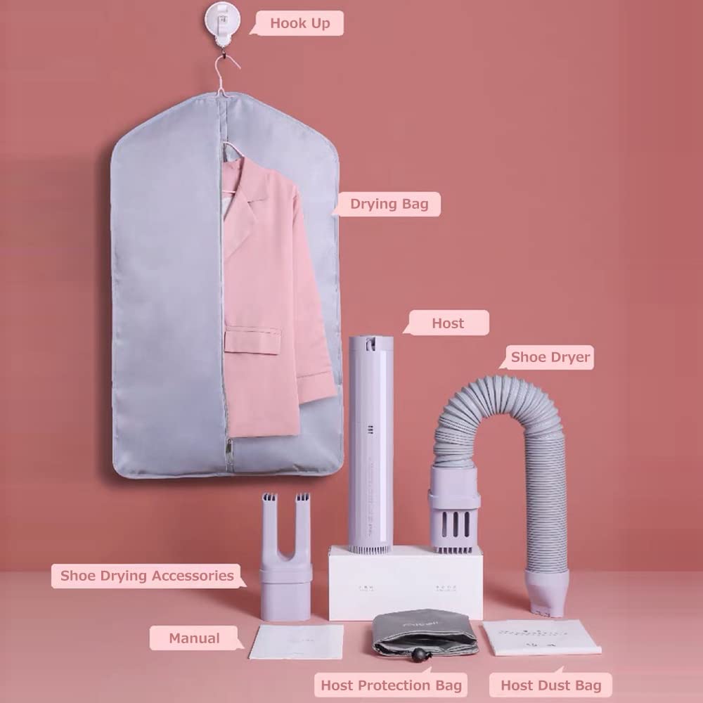 Przenośna Suszarka do ubrań 400 W + Zestaw do Suszenia Butów, Szybkoschnący Mini Podgrzewacz Kołdry Podróży i Podróży Służbowej, Regulowana Funkcja Dezynfekcji i Synchronizacji (PURPLE #-1)