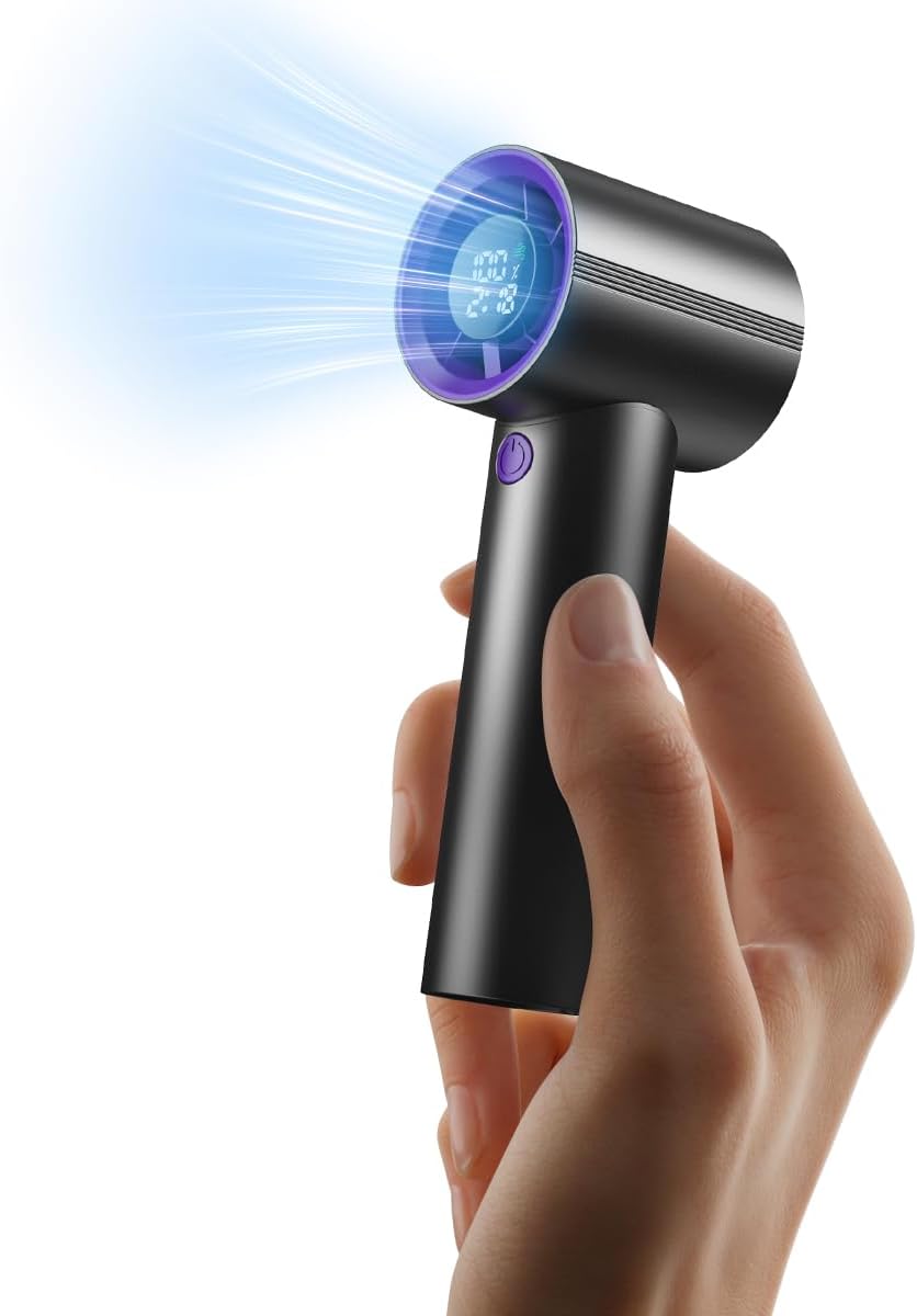 Mini Handheld Fan, Speed(1-199) Powerful Turbo Portable Fan, 30000 RPM High Speed Moter [14H Max Cooling Time] 5000mAh Battery Rechargeable,Pocket Personal Small Travel GIfts for Women,Black Purple