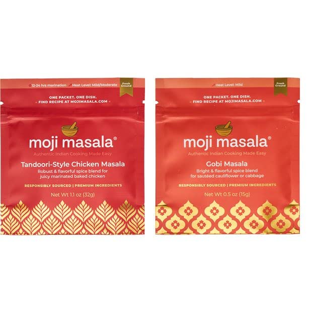 Moji Masala Indian Spice Set – 2-Pack Authentic Blends for Tandoori Chicken & Cauliflower Masala | Quick, Healthy, Vegan & Gluten-Free Cooking