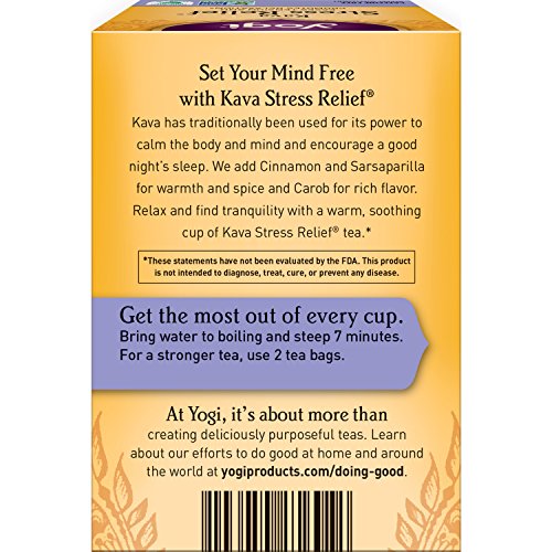 Yogi Tea Kava Stress Relief Tea - 16 Tea Bags per Pack (4 Packs) - Made with Organic, Caffeine-Free Relaxing Tea - Includes Carob Pod, Indian Sarsaparilla Root, Cinnamon Bark, Ginger Root & More - Image 3