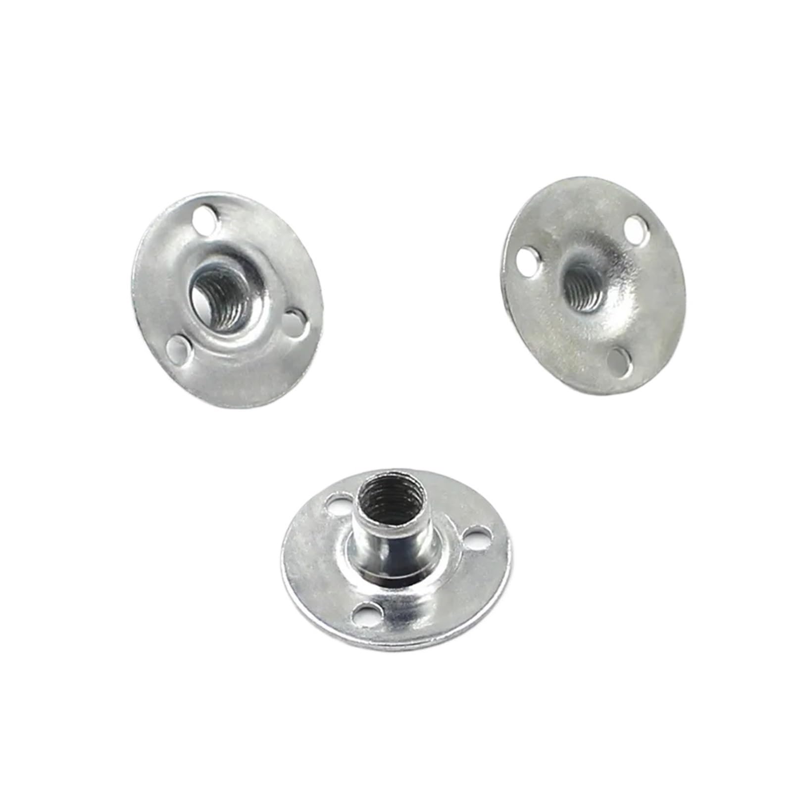 5-Pack M10 Galvanized Iron T-Nut Flange – 3-Hole Round Base Tee Nuts For Furniture Fixing And Connections